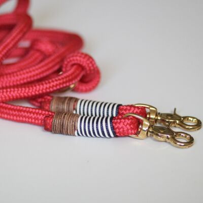 Leash "red-maritime" - 2-way adjustable leash 2m long - without name tag