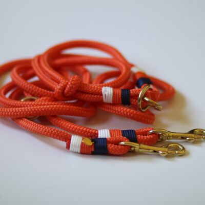 Conjunto "naranja-marítimo" con correa y collar - correa simple con lazo de mano 1,5 m - sin placa de identificación