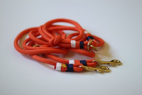 Set "orange-maritim" mit Leine und Halsband - Einfache Leine mit Handschlaufe 1.5m - Mit Namensschild