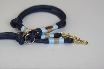 Ensemble "bleu-beige" avec laisse et collier - laisse simple avec dragonne 1,5m - sans porte-nom 1