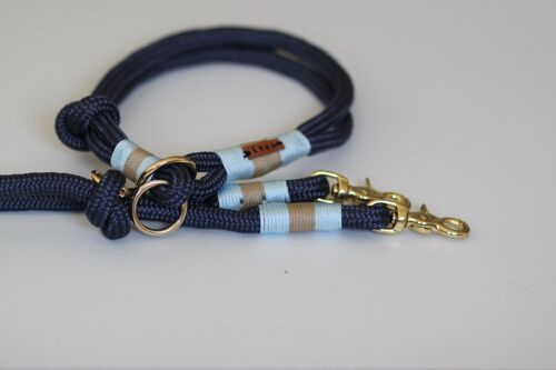 Set "blau-beige" mit Leine und Halsband - Leine 2-fach verstellbar 2m lang - Mit Namensschild