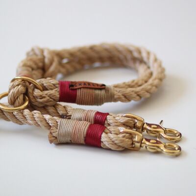 Set "natur-rot" mit Leine und Halsband - Einfache Leine mit Handschlaufe 1.5m - Ohne Namensschild