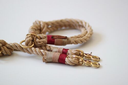 Set "natur-rot" mit Leine und Halsband - Einfache Leine mit Handschlaufe 1.5m - Mit Namensschild