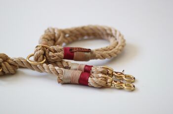 Ensemble "rouge naturel" avec laisse et collier - laisse réglable 3 positions, longueur 2,5 m - avec porte-nom 1