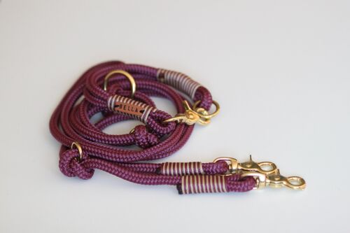 Set "bordeaux-beige" mit Leine und Halsband - Einfache Leine mit Handschlaufe 1.5m - Ohne Namensschild