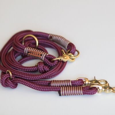 Set "bordeaux-beige" mit Leine und Halsband - Einfache Leine mit Handschlaufe 1.5m - Ohne Namensschild