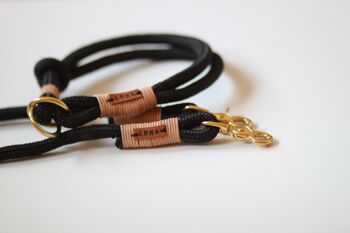 Set "cuir-noir" avec laisse et collier - laisse simple avec dragonne 1,5m - sans porte-nom 1