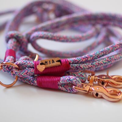 "Unicorn" set with leash and collar - 3-way adjustable leash, 2.5m long - with name tag