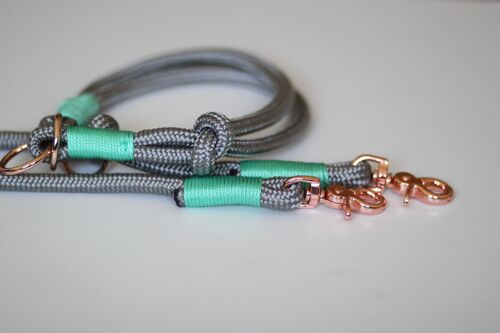 Set "grau-mint" mit Leine und Halsband - Einfache Leine mit Handschlaufe 1.5m - Mit Namensschild