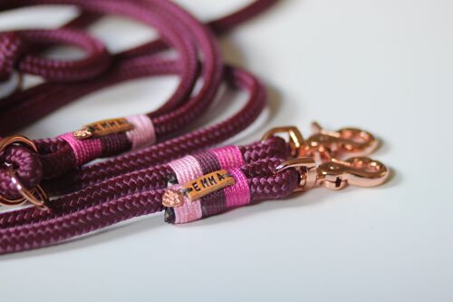 Set "bordeaux-pink" mit Leine und Halsband - Leine 3-fach verstellbar 2.5m lang - Ohne Namensschild