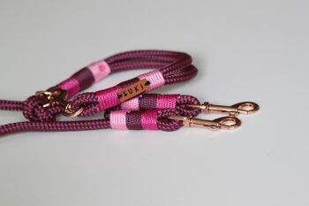 Ensemble "Bordeaux-rose" avec laisse et collier - laisse réglable 3 positions, longueur 2,5 m - sans porte-nom 2