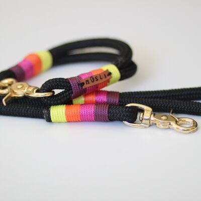 Set "arcobaleno" con guinzaglio e collare - guinzaglio regolabile a 3 vie, lunghezza 2,5 m - con targhetta portanome