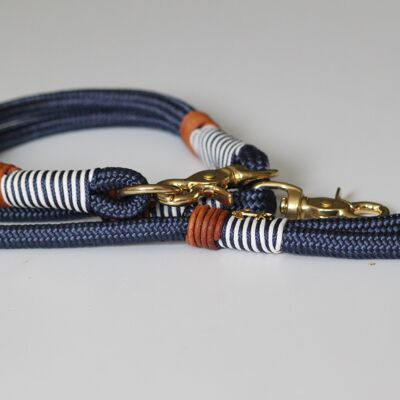 Set "blue-maritime" with leash and collar - 3-way adjustable leash, 2.5m long - with name tag