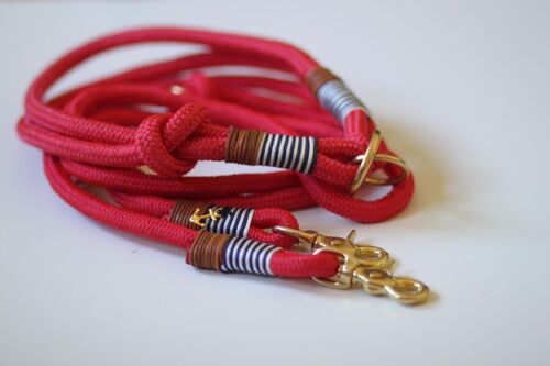 Set "rot-maritim" mit Leine und Halsband - Einfache Leine mit Handschlaufe 1.5m - Ohne Namensschild