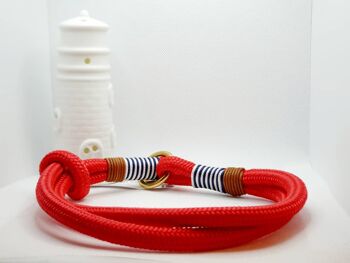 Ensemble "rouge-maritime" avec laisse et collier - laisse réglable 2 fois, longueur 2m - avec porte-nom 2