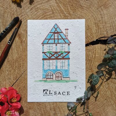 Illustration Zéro-déchet avec coordonnées GPS - Maison à colombages - Alsace