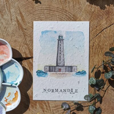 Zero-Waste-Illustration mit GPS-Koordinaten – Leuchtturm von Gatteville – Normandie