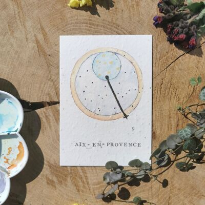 Zero-Waste-Illustration mit GPS-Koordinaten – Astronomische Uhr – Aix-en-Provence