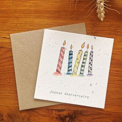 Illustration ensemencée + enveloppe - Bougies d'Anniversaire