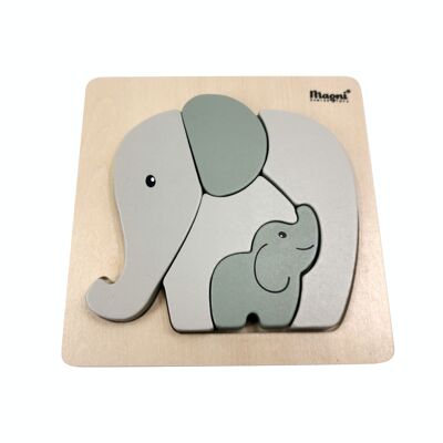 Wooden puzzle - gray elephant/sage
