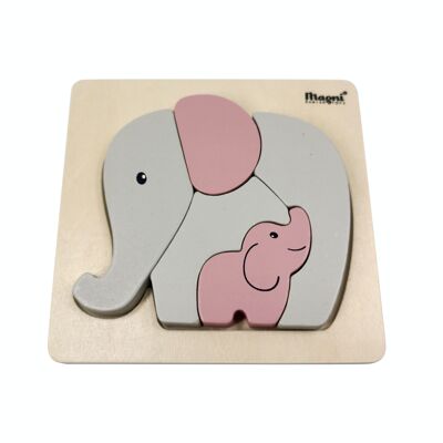Puzzle in legno - elefante grigio/rosa