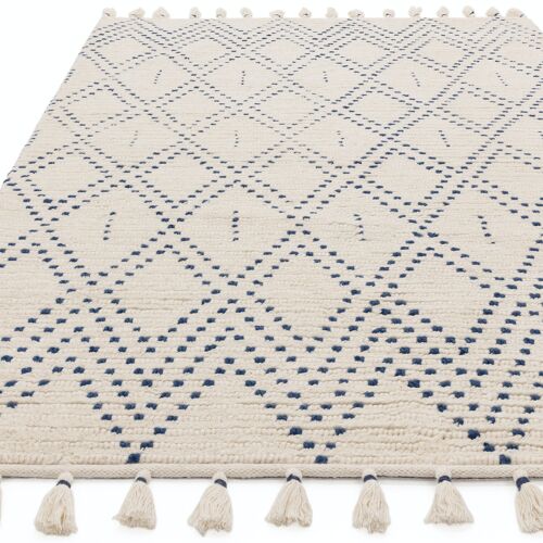 Handmade rug Nepal 160x230cm Cream/Blue Diamond, wool
