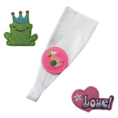 Headband With with 3 patches (frog, bird, hart) organic coton
