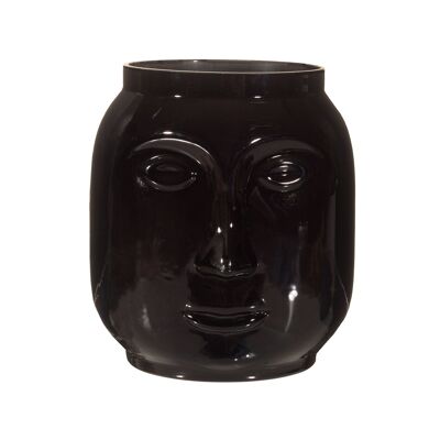 Vase Visage Noir Opaque