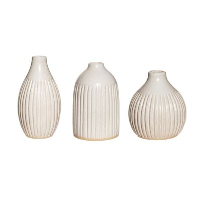 Grooved Bud Vases White - Set of 3