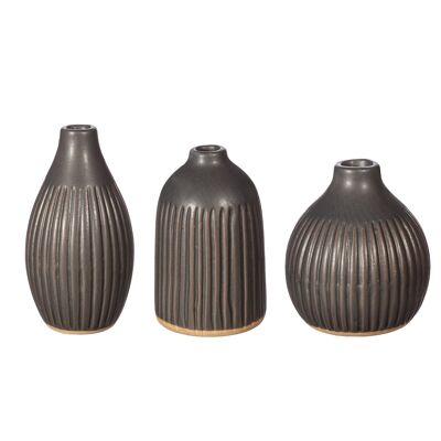 Grooved Bud Vases Black- Set of 3