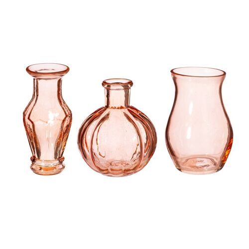 Recycled Glass Vintage Bud Vase Pale Pink Set 3