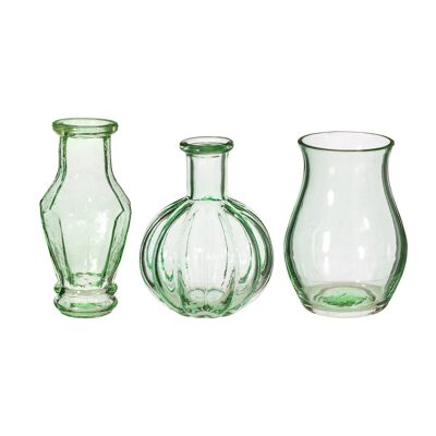 Vase bourgeon vintage en verre recyclé vert pâle Set 3