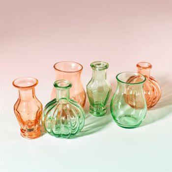 Vase bourgeon vintage en verre recyclé vert pâle Set 3 3