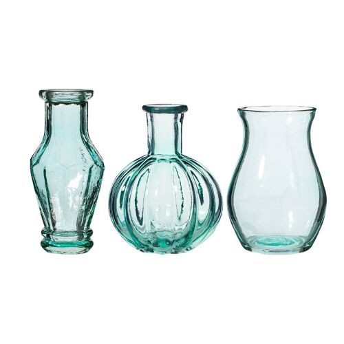 Recycled Glass Vintage Bud Vase Pale Blue Set 3