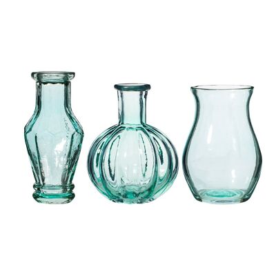 Recyceltes Glas Vintage Bud Vase Blassblau Set 3