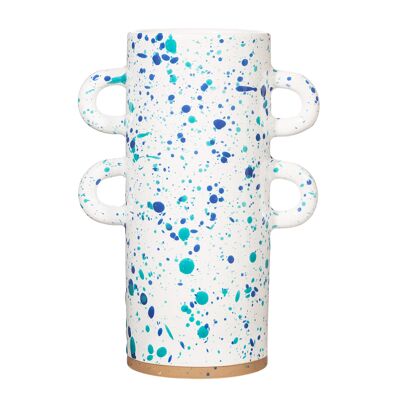 Splatterware Große Vase in Türkis und Blau