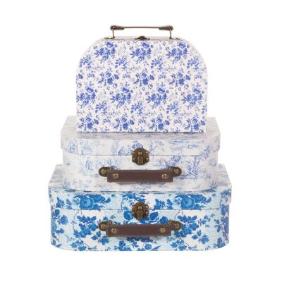 Valises Florales Bleues et Blanches Céleste - Lot de 3