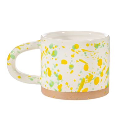 Gelbe und grüne Splatterware-Tasse