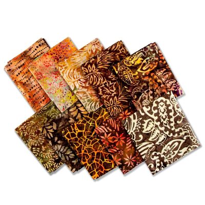 Paquete Fat Quarter de 10 piezas de Bali Batik - Marrones neutros