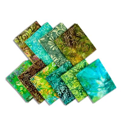 Paquete Fat Quarter de 10 piezas de Bali Batik - Verdes