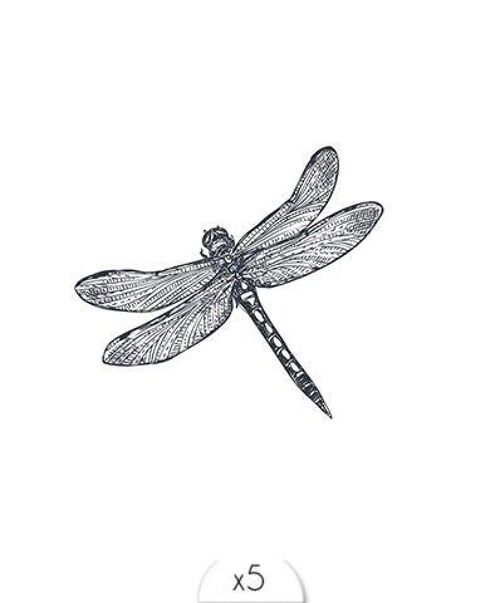 Tatouage éphémère : Libellule Noire x5