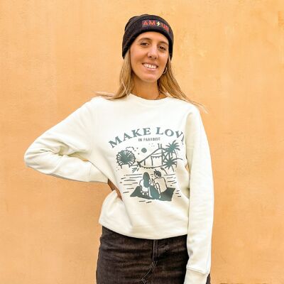 Grüner Make Love Message-Sweatshirt für Damen – aus Bio-Baumwolle