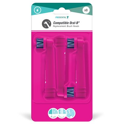 Pack de 3 cabezales de cepillo compatibles Oral-B Multi Color Cross Edition Neon Pink Pack