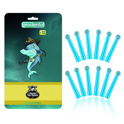 Pack de 12 cabezales de cepillo compatibles con Oral-B Healthy Kids Diego Shark
