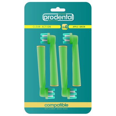 Pack of 4 compatible brush heads Oral-B Clean Action colors Apple Green