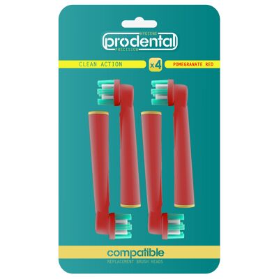 Pack of 4 Oral-B Clean Action Colors Red Pomegranate compatible brush heads