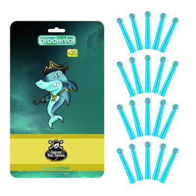 Gigapack de 20 cabezales de cepillado compatibles con Oral-B Healthy Kids Logan Shark