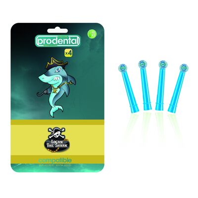 Pack de 4 cabezales de cepillo compatibles con Oral-B Healthy Kids Logan Shark
