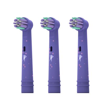 Confezione da 3 testine compatibili con Oral-B Healthy Kids Fairy Jade viola