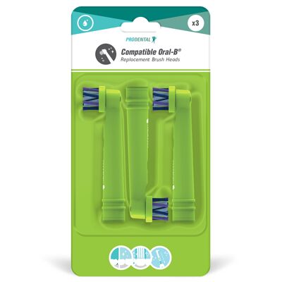 Pack of 3 Oral-B Multi Action Colors Apple Green compatible brush heads